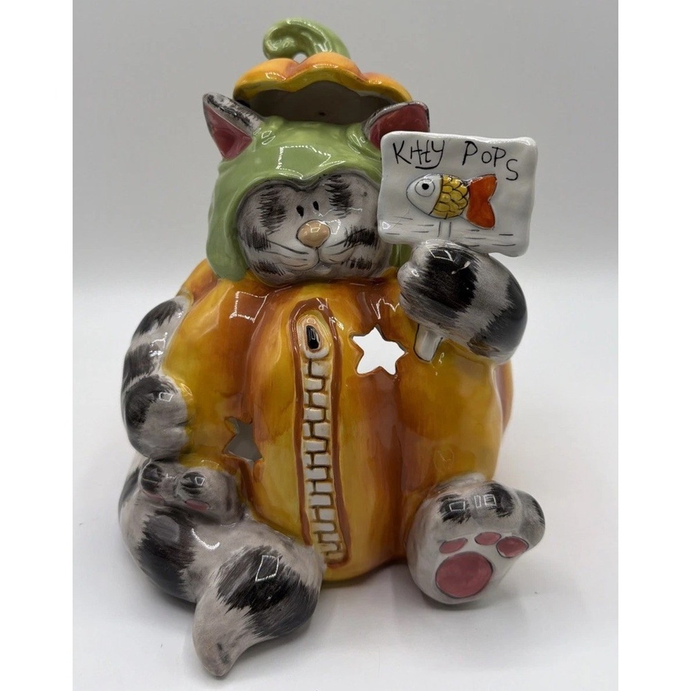Halloween Pumpkin Cat TeaLight Holder. Blue Sky Clayworks Heather Goldminc 2015